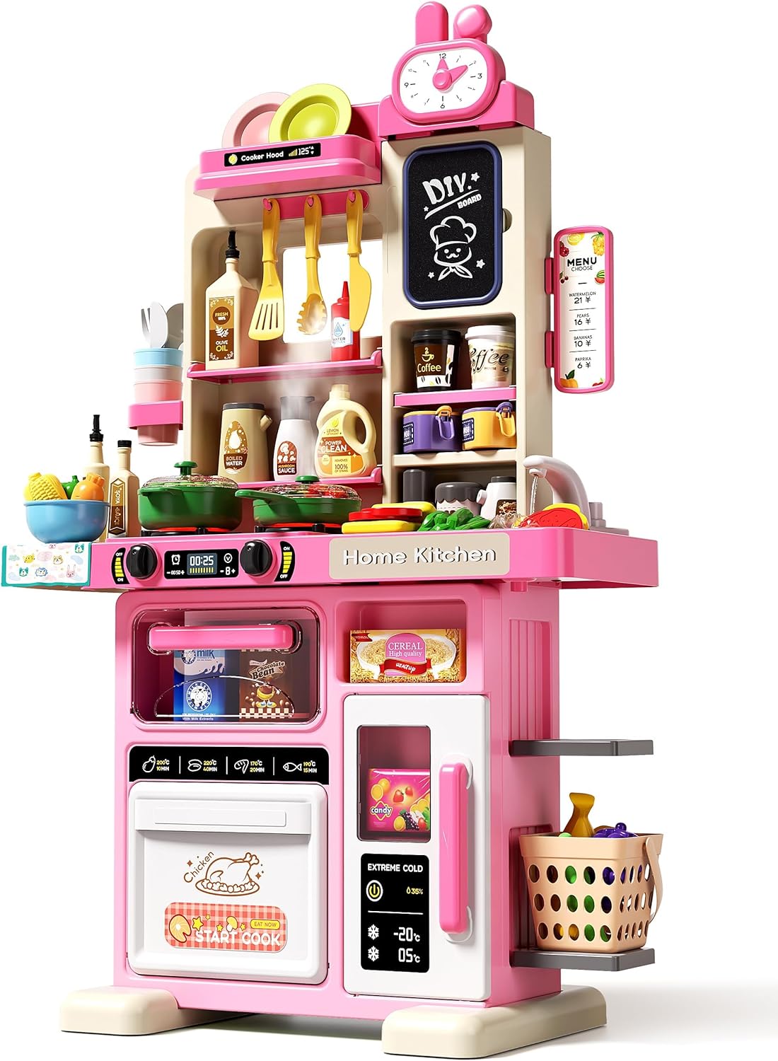 33.8IN Kids Kitchen Playset with Sound & Light for Fun Cooking