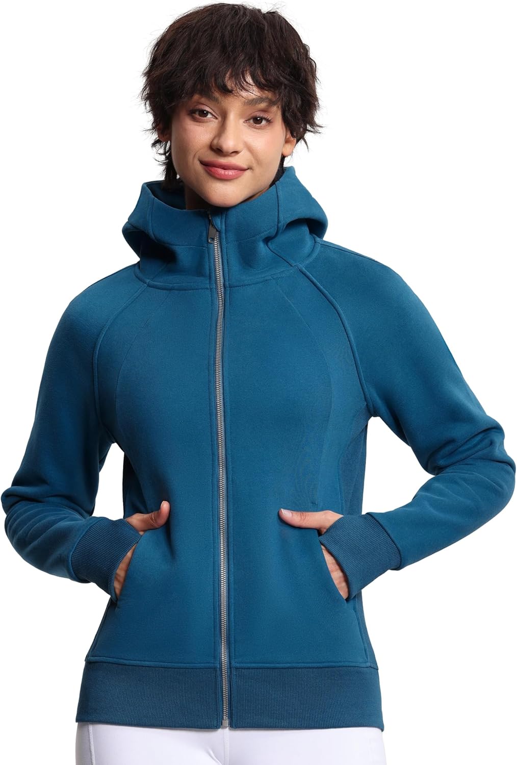Fleece Workout Jackets for Women with Zip Up and Pockets