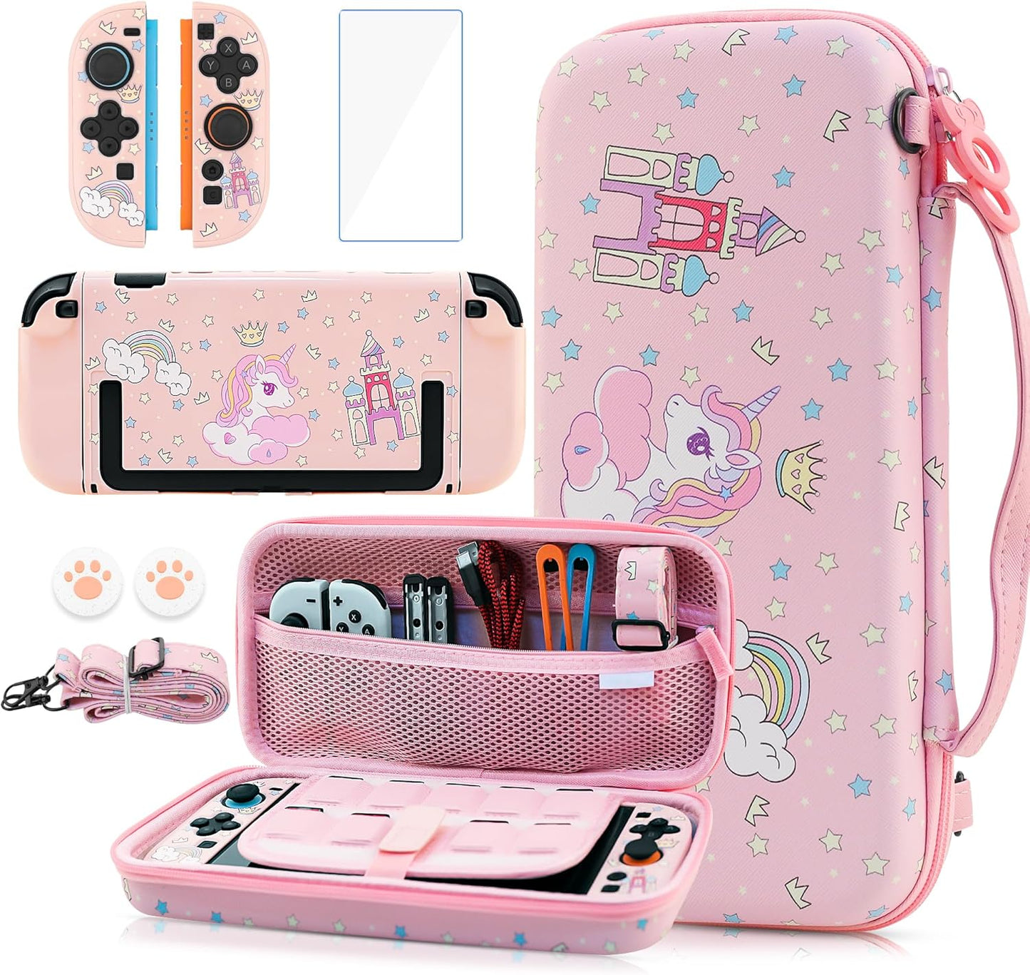 Cute Pink Carrying Case for Nintendo Switch 2 with Accessories