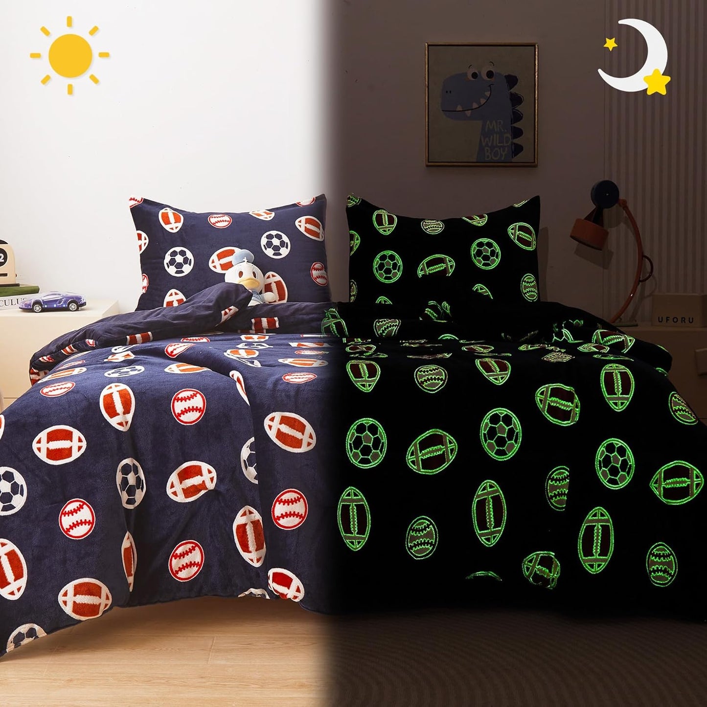 Mooreeke Glow in The Dark Twin Plush Fleece Comforter Set