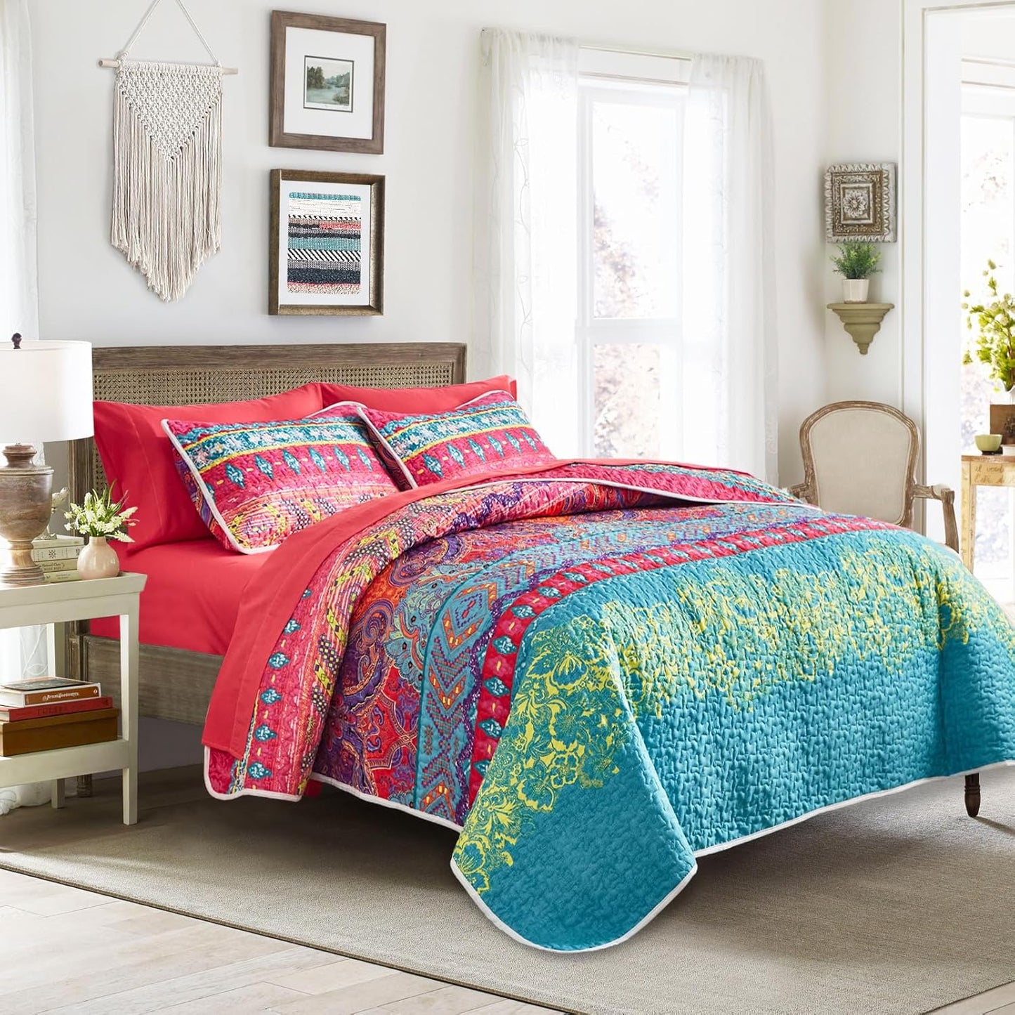 Colorful Bohemian Quilt Set for Full Queen Size Bedding