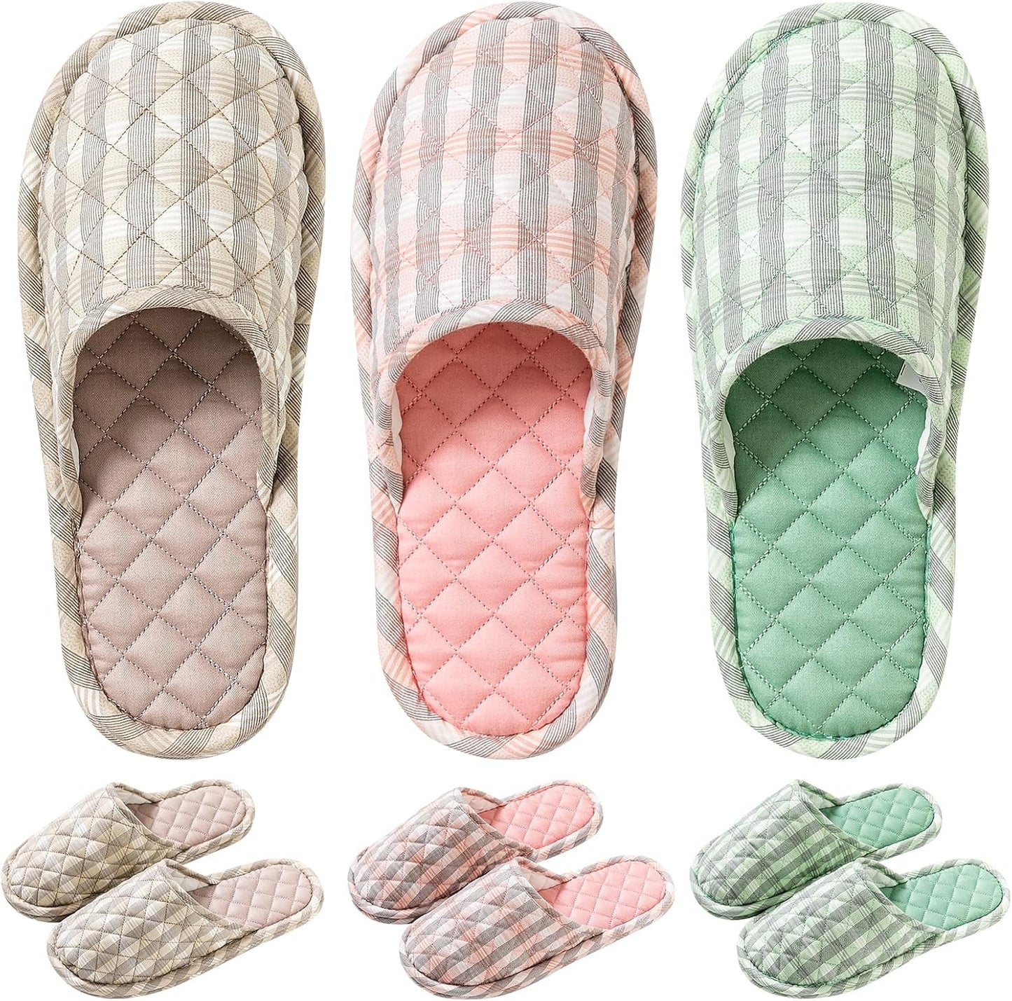 3 Pairs Floral Cotton Indoor Slippers for Women - Washable & Soft
