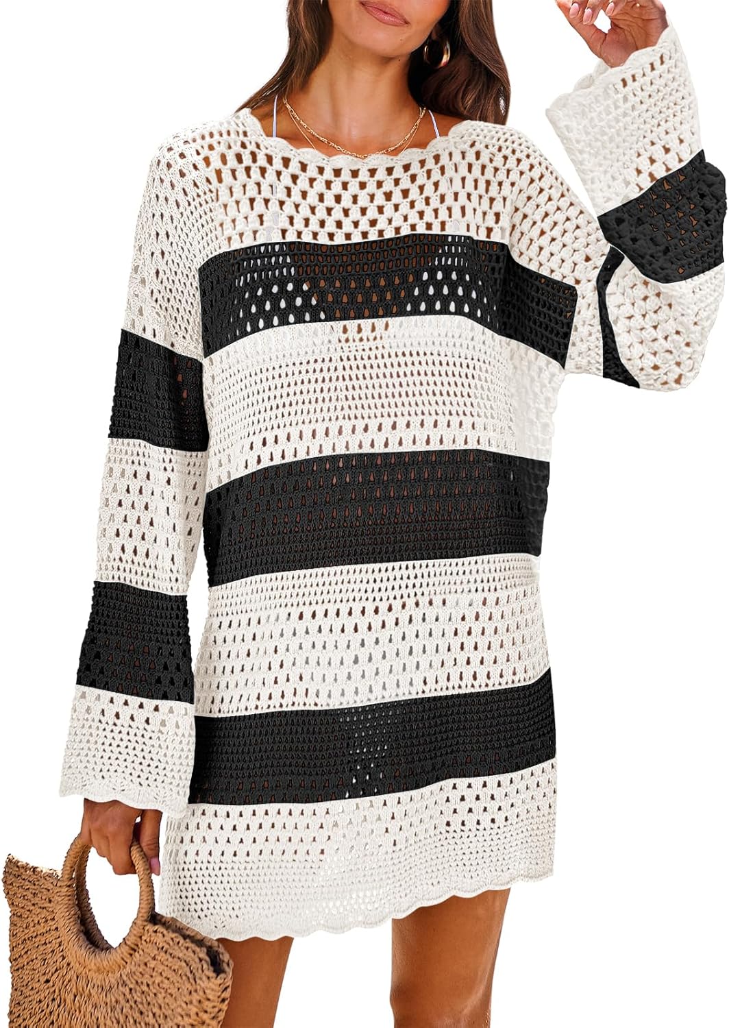 ANRABESS Women Swimsuit Crochet Swim Cover Up for Summer Fun