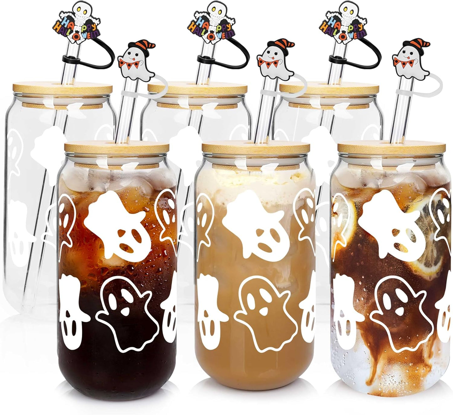 Anotion Halloween Mugs - Ghost Decor Glass Cups for Parties