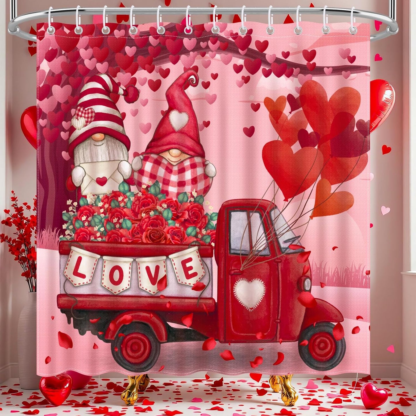 Love Themed Red Car Shower Curtain - 72x72 inches