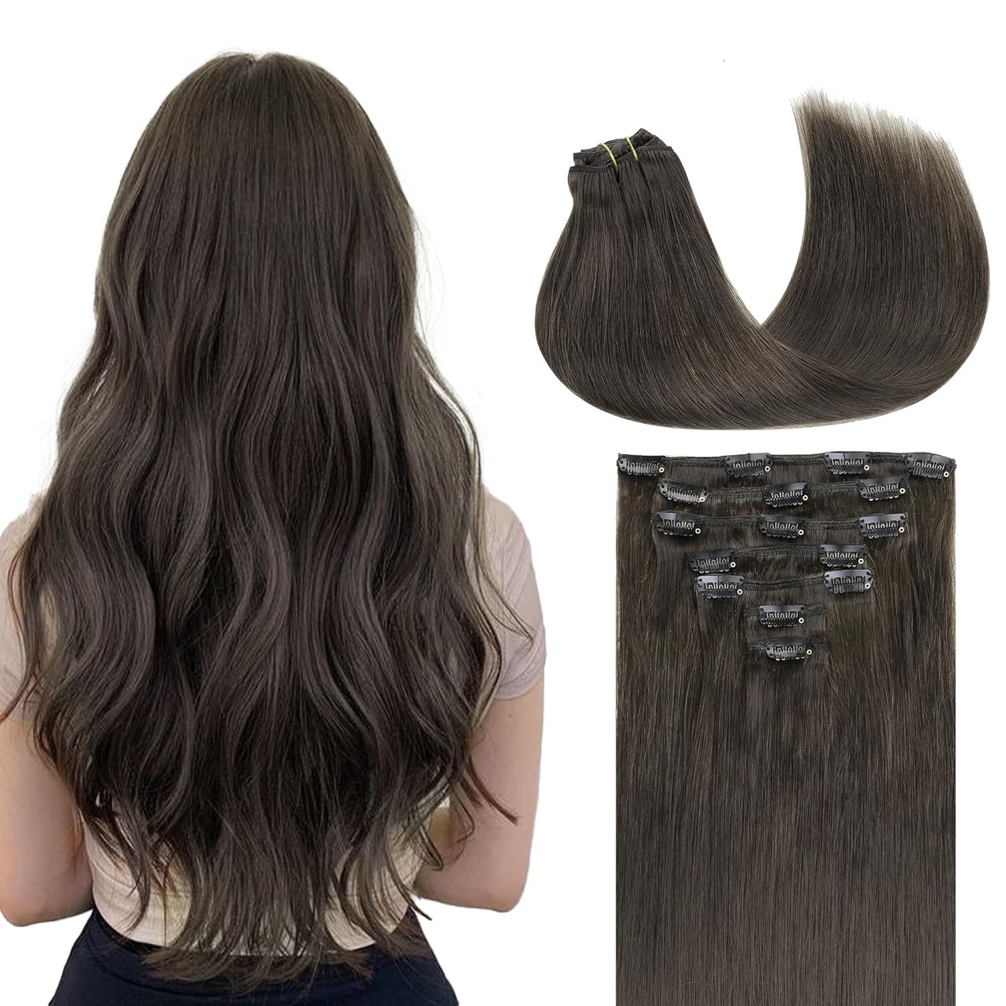 GOO GOO Clip in Hair Extensions for Women, 18in Mocha Brown