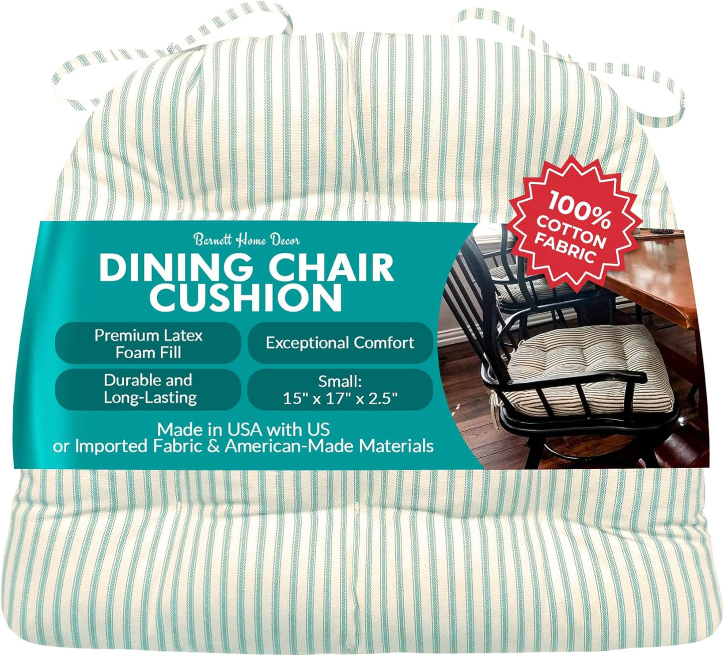 Barnett Home Decor Aqua Ticking Stripe Dining Chair Pad Review