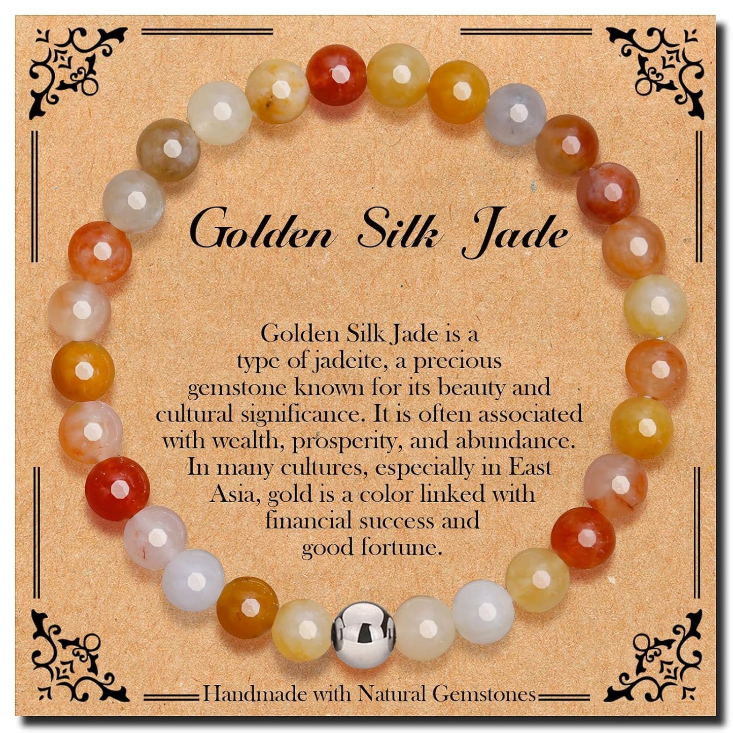 Golden Silk Jade Bracelet: Handmade Healing Gemstone