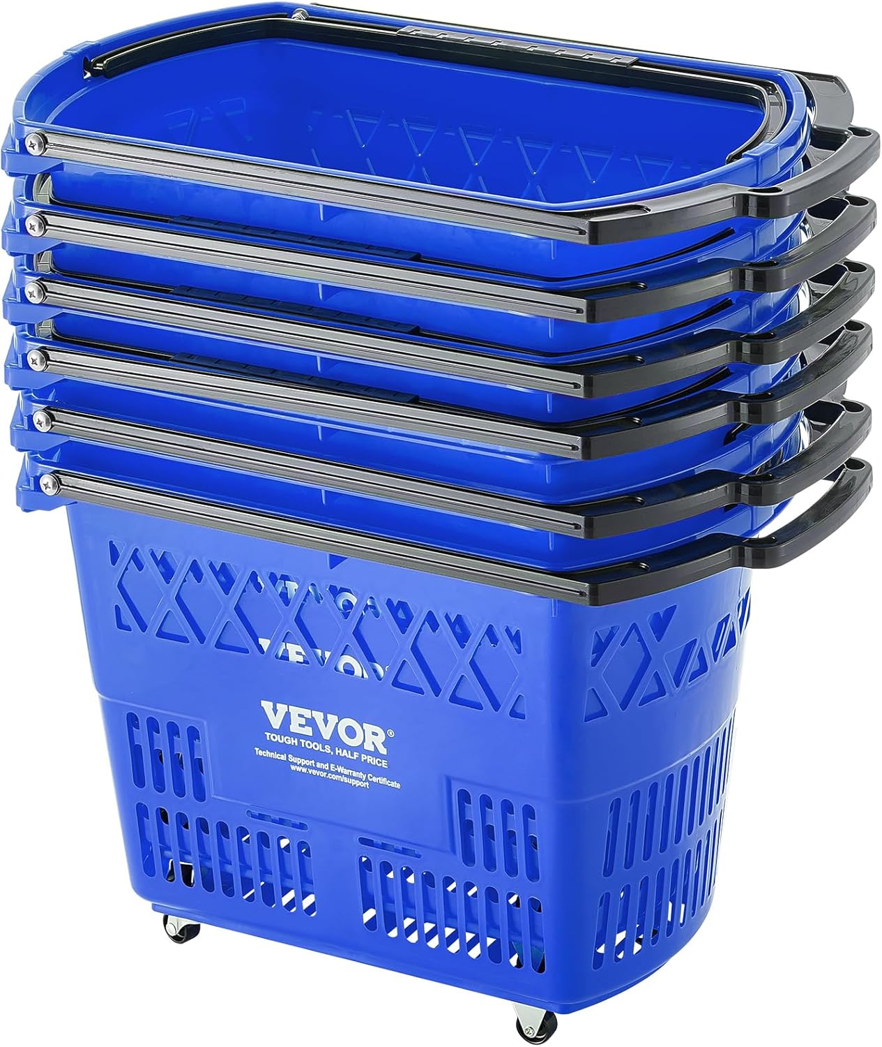 VEVOR Shopping Baskets Set of 6, 39L Portable Carts with Wheels