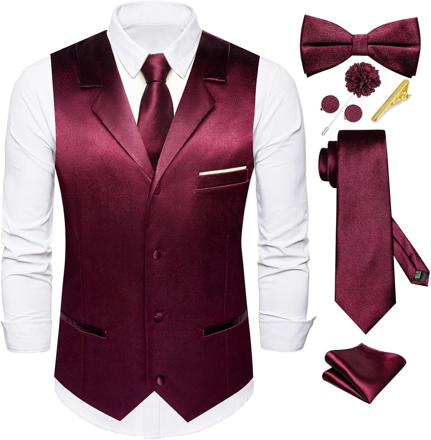 Stylish Dubulle Mens Satin Vest and Tie Set for Formal Events