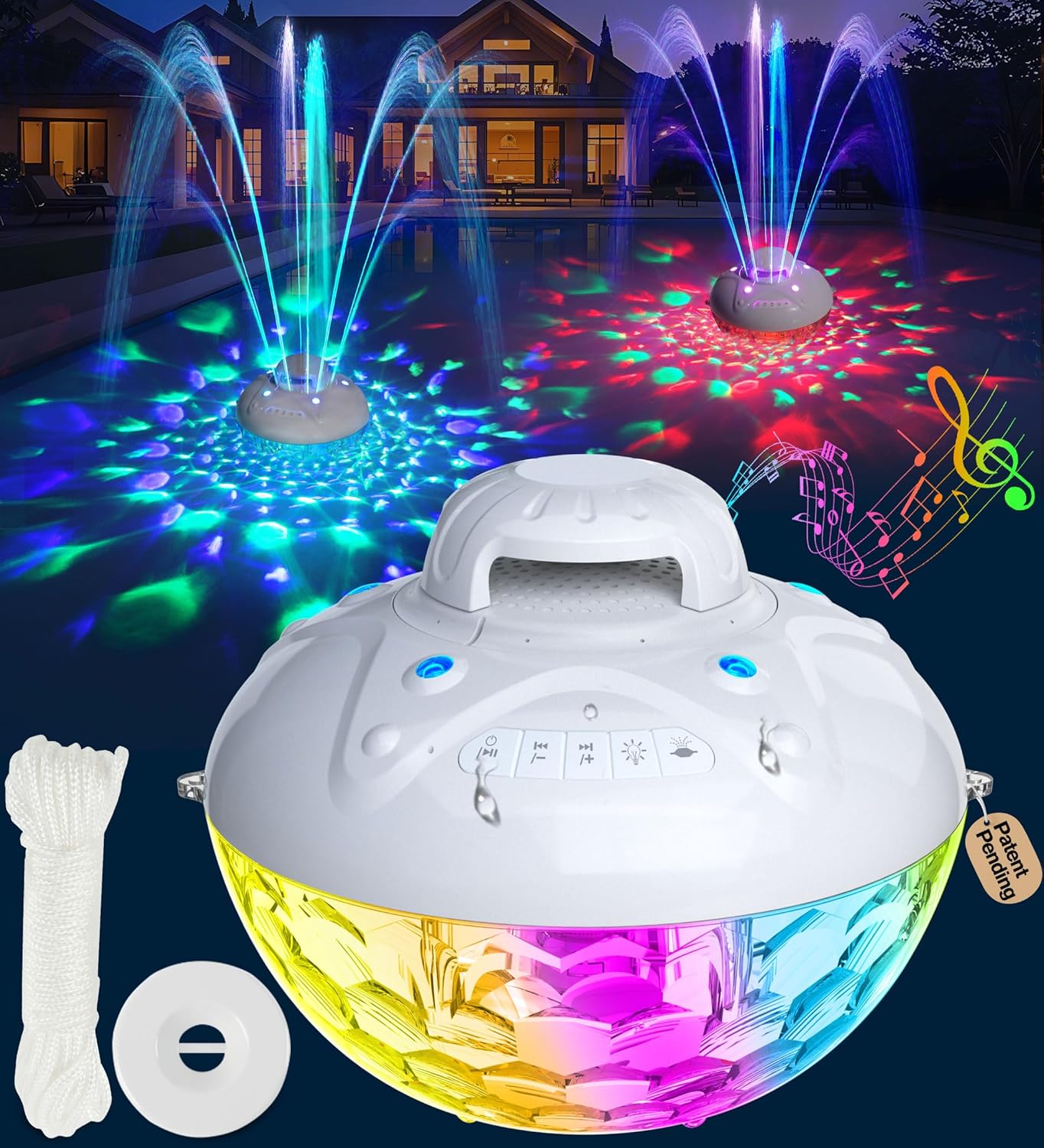 KingSom 3 in 1 Bluetooth Pool Speaker with Fountain & Lights