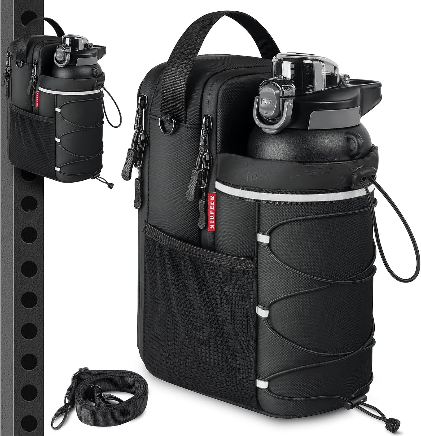 Magnetic Gym Bag for Men & Women - 64 oz Water Bottle Holder
