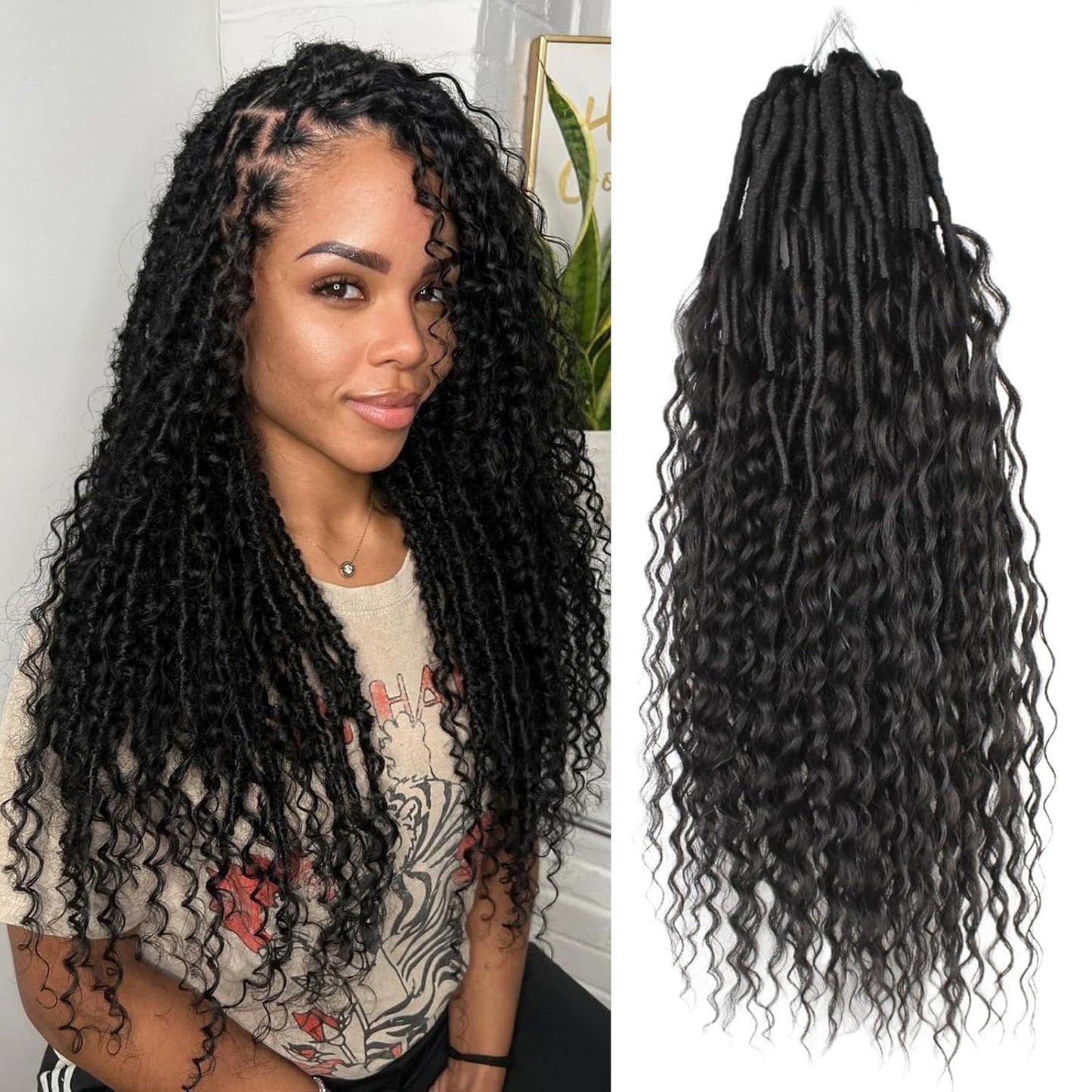 Boho Faux Locs Crochet Hair with Curly Protein Fiber 24 Inch