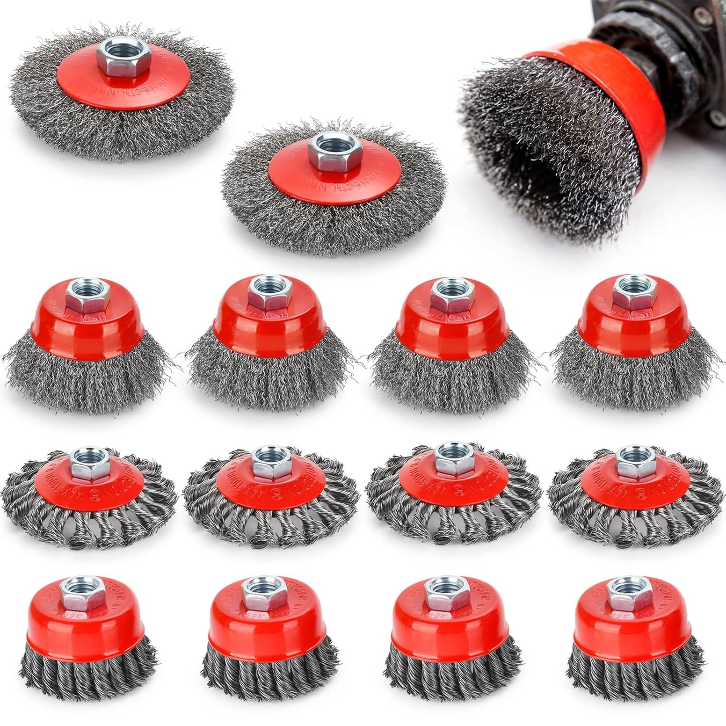Wire Wheel for Angle Grinder - 14 pcs Coarse Crimped Brushes