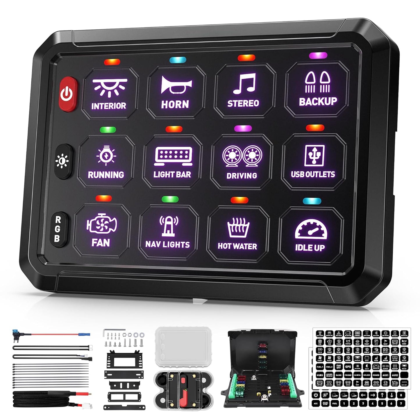 BUMBEE RGB 12 Gang Switch Panel with 3 Silicone Buttons for Control