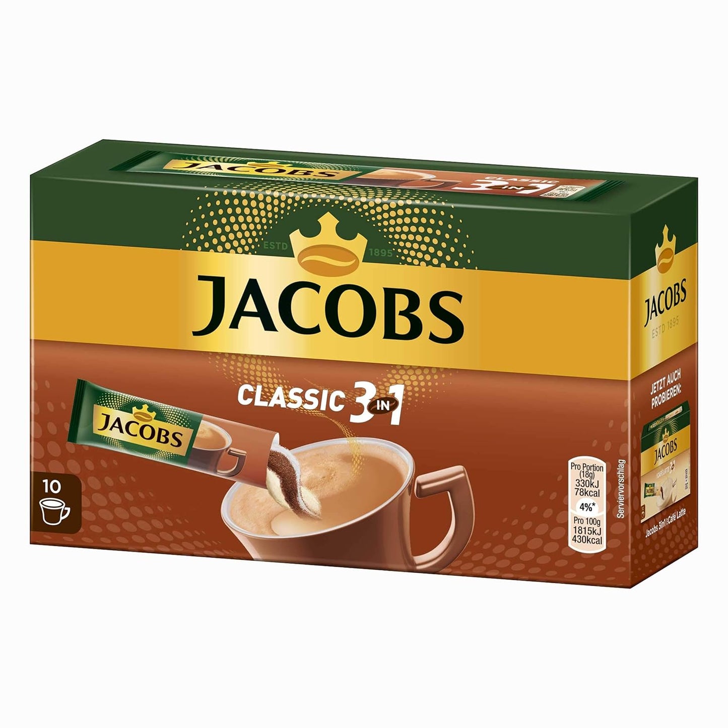 Jacobs 3in1 Classic Instant Coffee Sticks - 10 Single Servings!