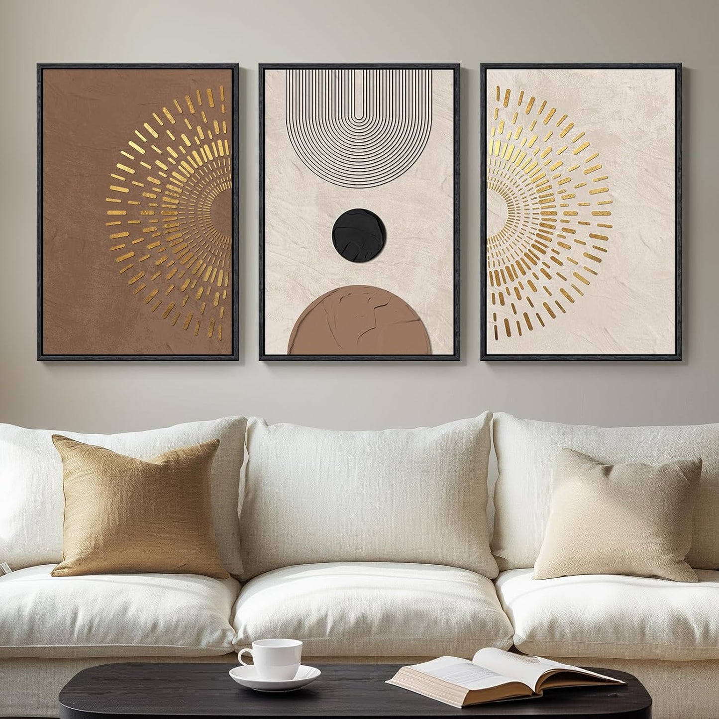 Framed Boho Neutral Abstract Wall Art by Cuspin 3 Piece Set