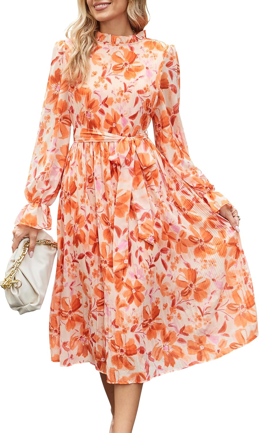 Floral Chiffon Midi Dress for Women - Elegant Summer Style