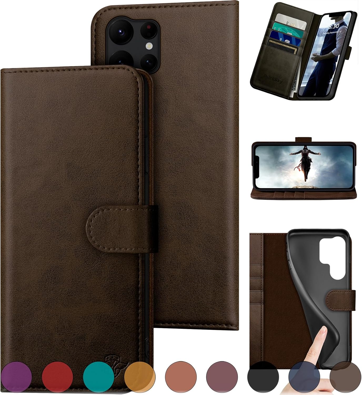 Genuine Leather Wallet Case for Samsung Galaxy S25 Ultra - Brown