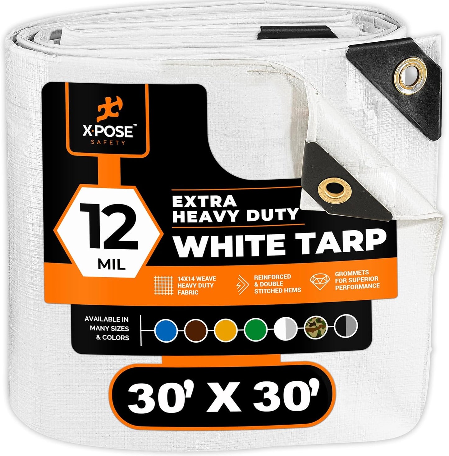 Heavy Duty White Poly Tarp 30ft X 30ft - Durable Waterproof Cover