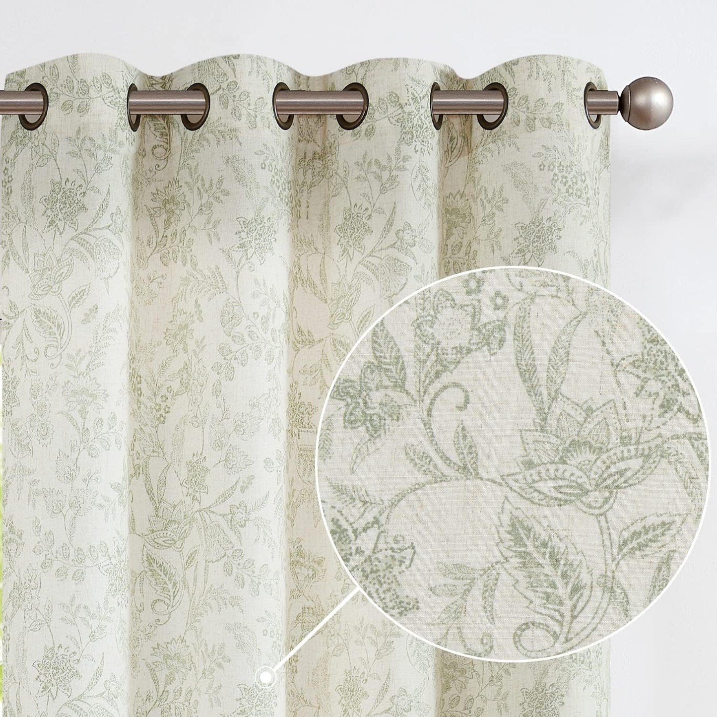Vangao Green Floral Linen Blend Curtains for Cozy Living Spaces