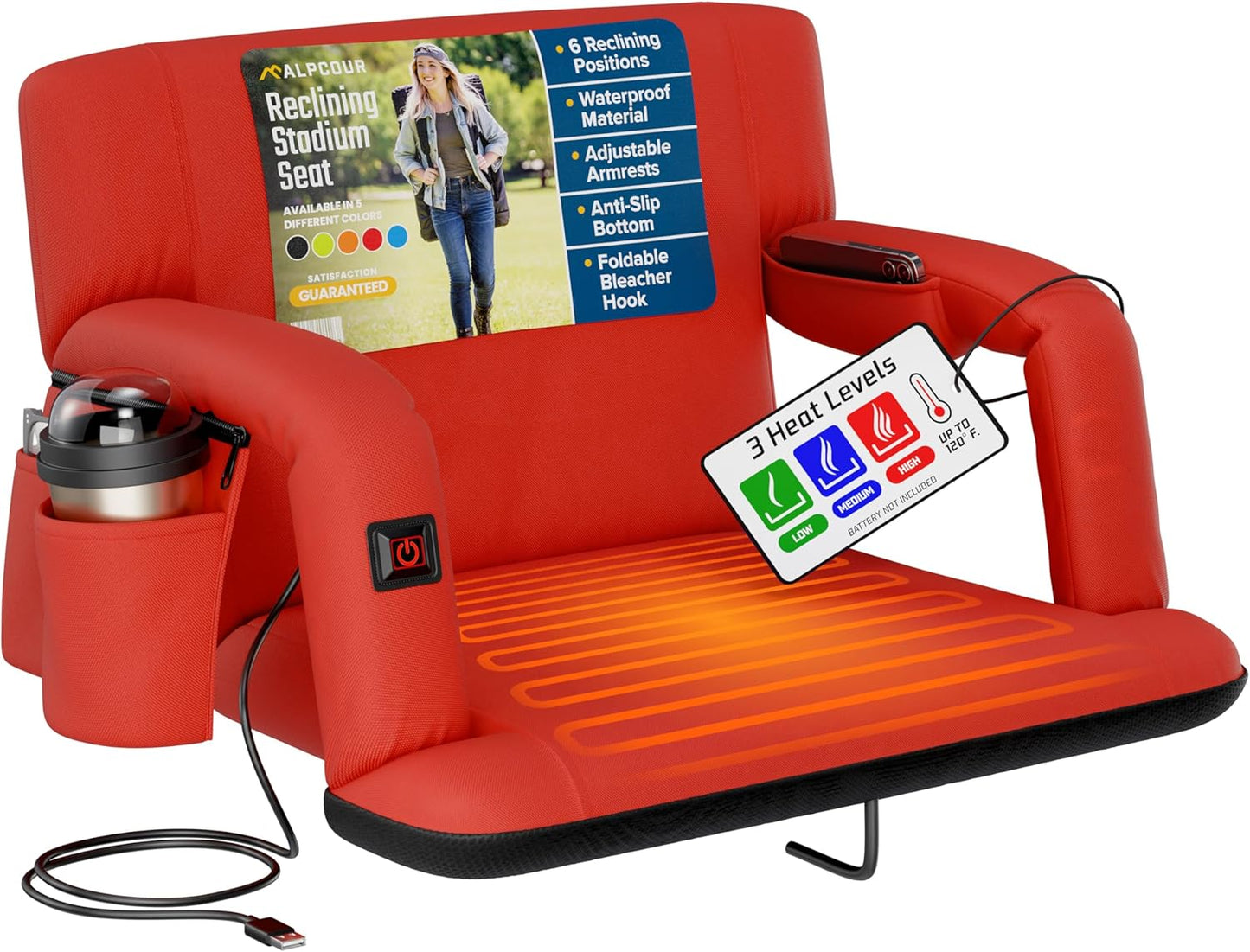 Alpcour Heated Reclining Stadium Seat for Ultimate Comfort