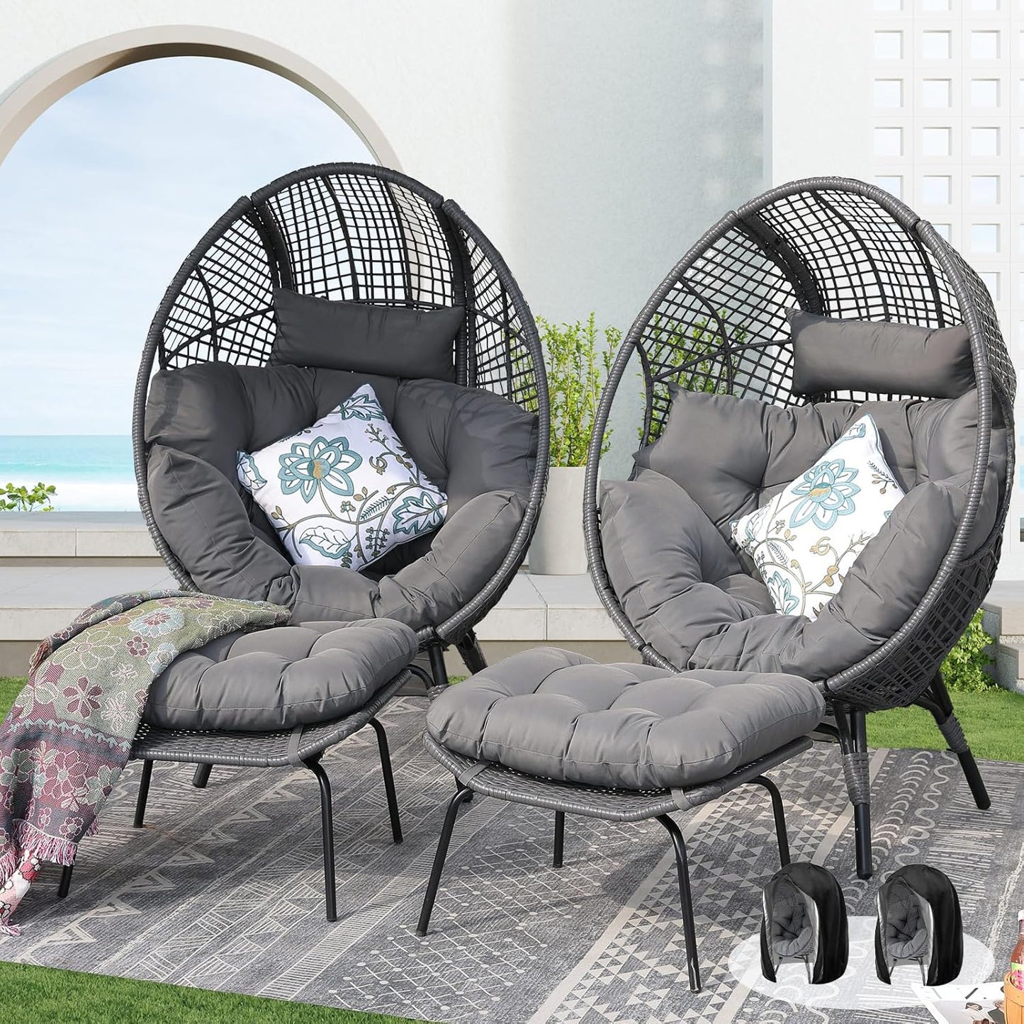 NICESOUL Extra Large Wicker Egg Chair with Ottoman for Comfort