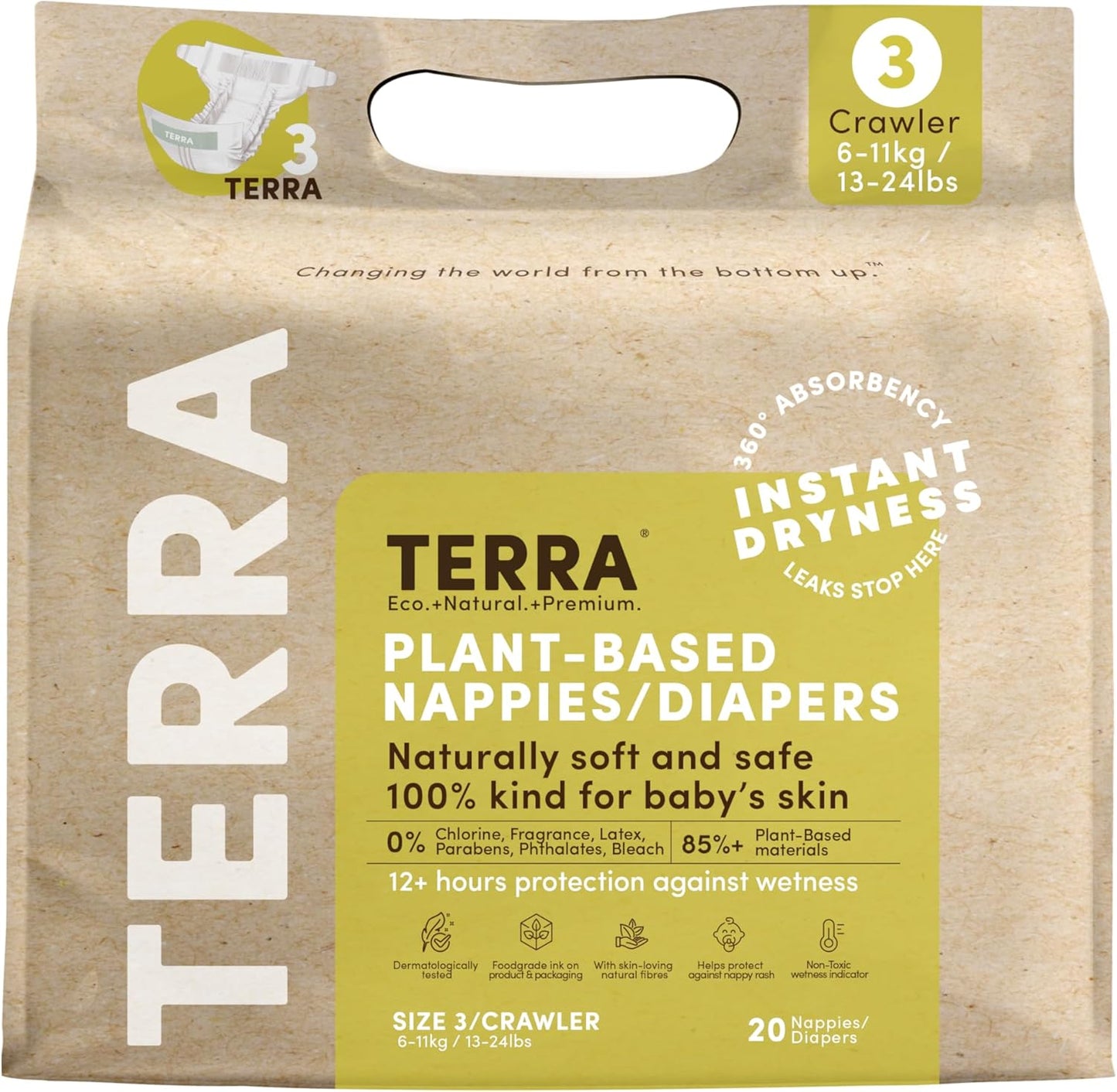 Ultra-Soft Terra Size 3 Diapers: Plant-Based, Chemical-Free, High Absorbency