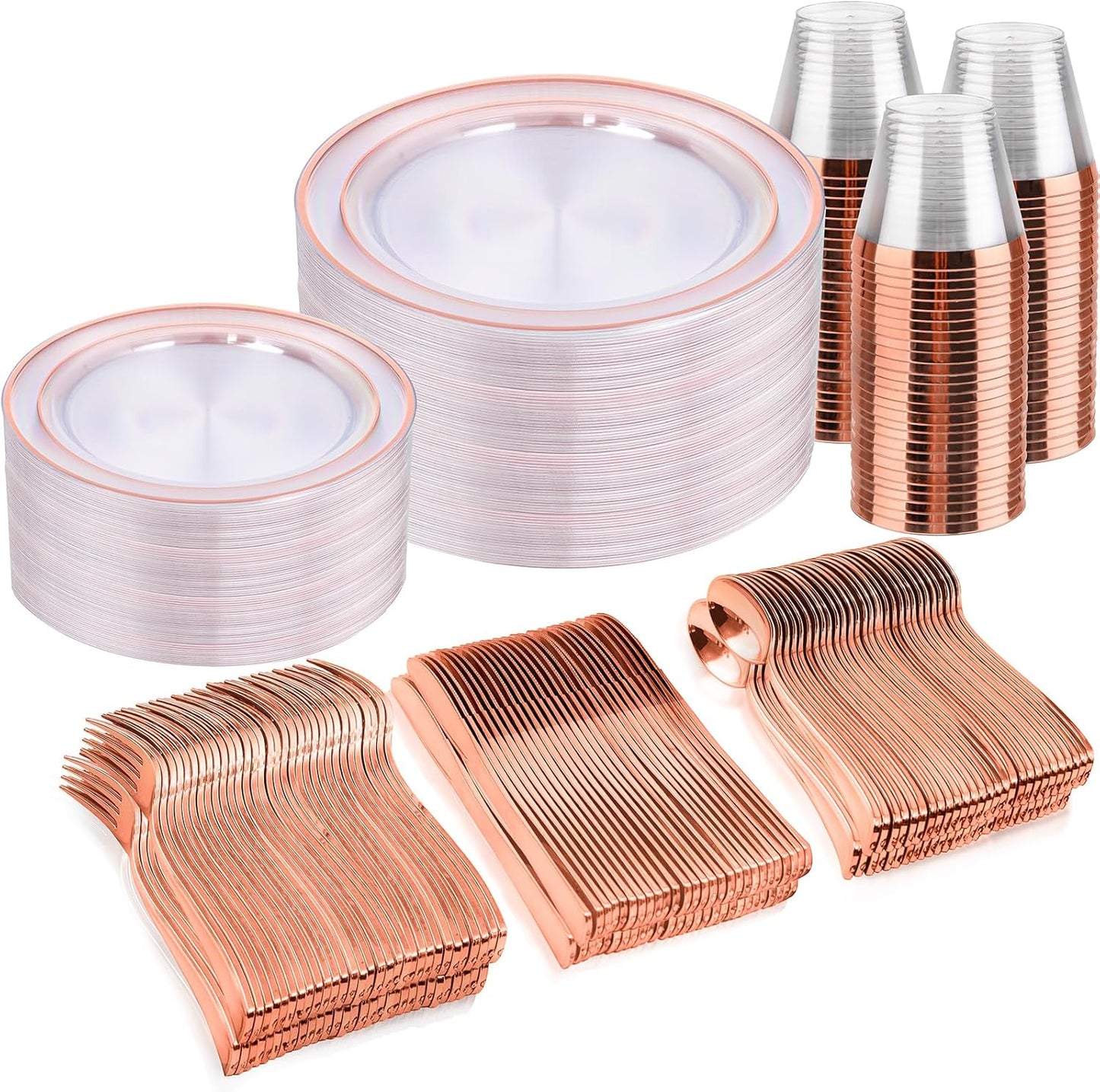 Clear Rose Gold Plastic Dinnerware Set for Elegant Parties