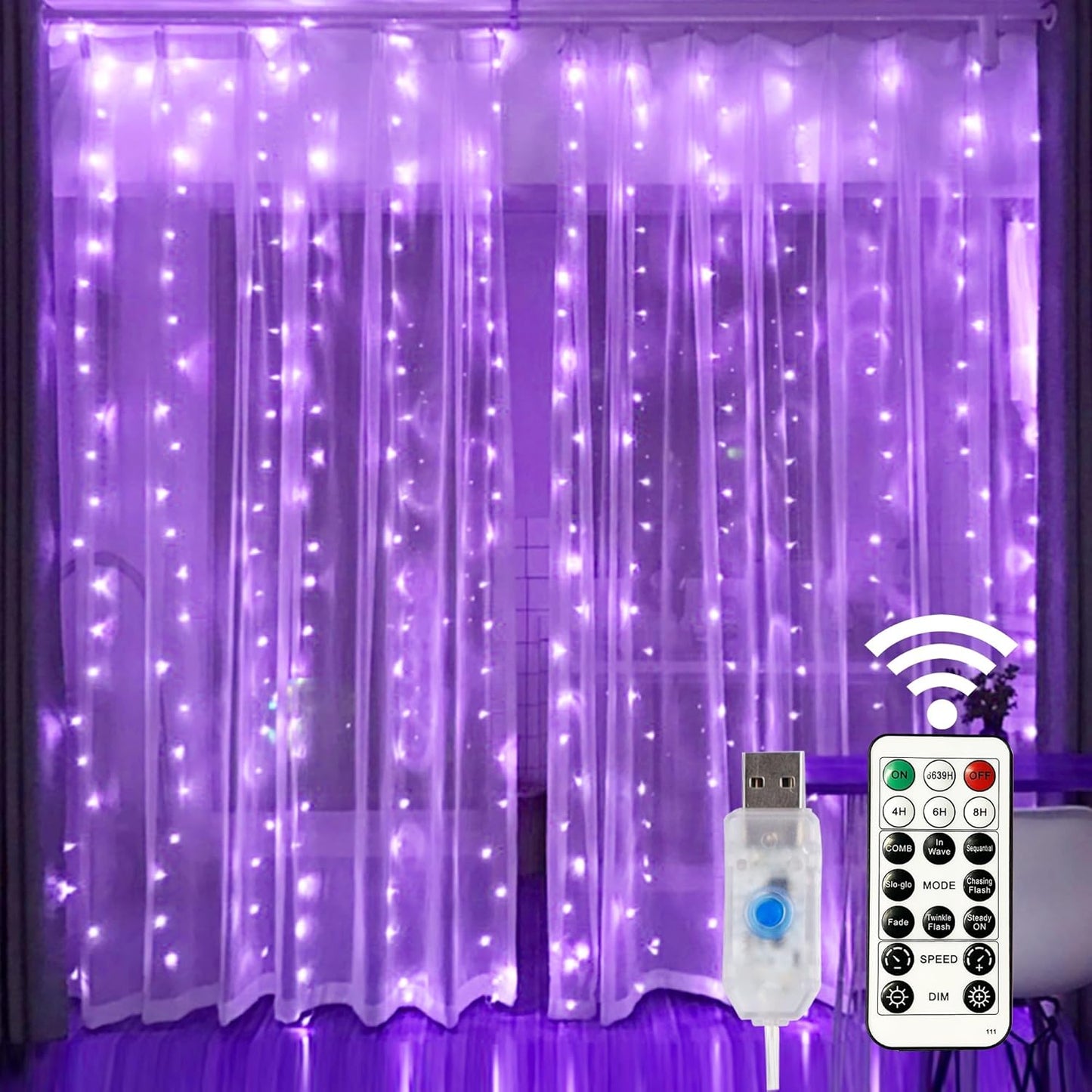 300 LED Remote Fairy Lights - Purple Glow