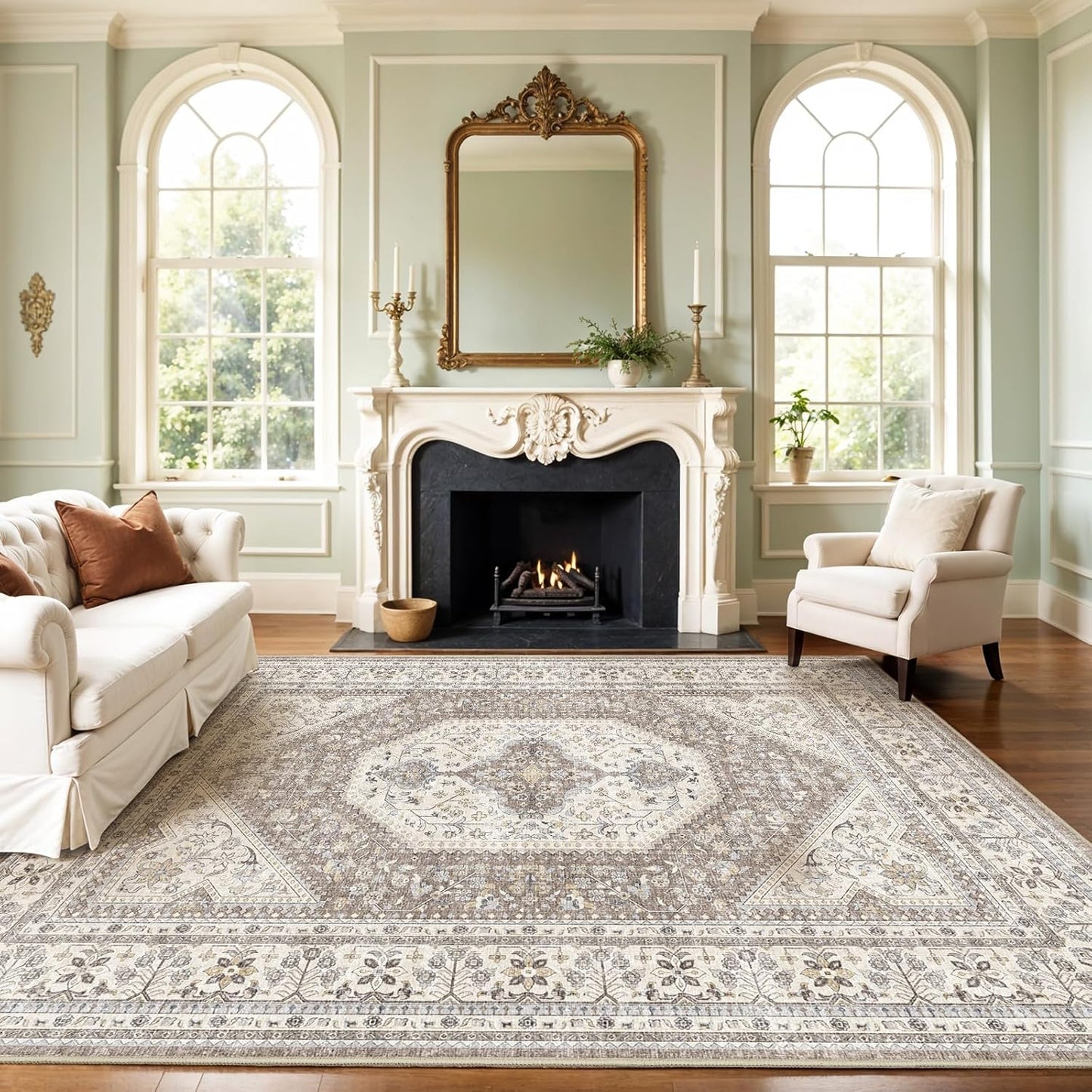 Washable 9x12 Area Rug for Living Room with Vintage Design