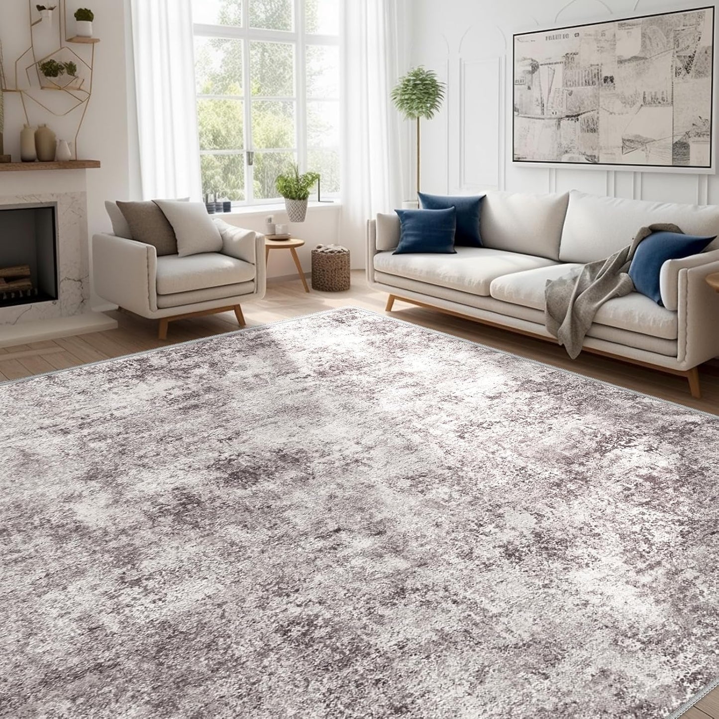 Abstract 10x14 Washable Rug: Modern Non Slip Area Rug Soft