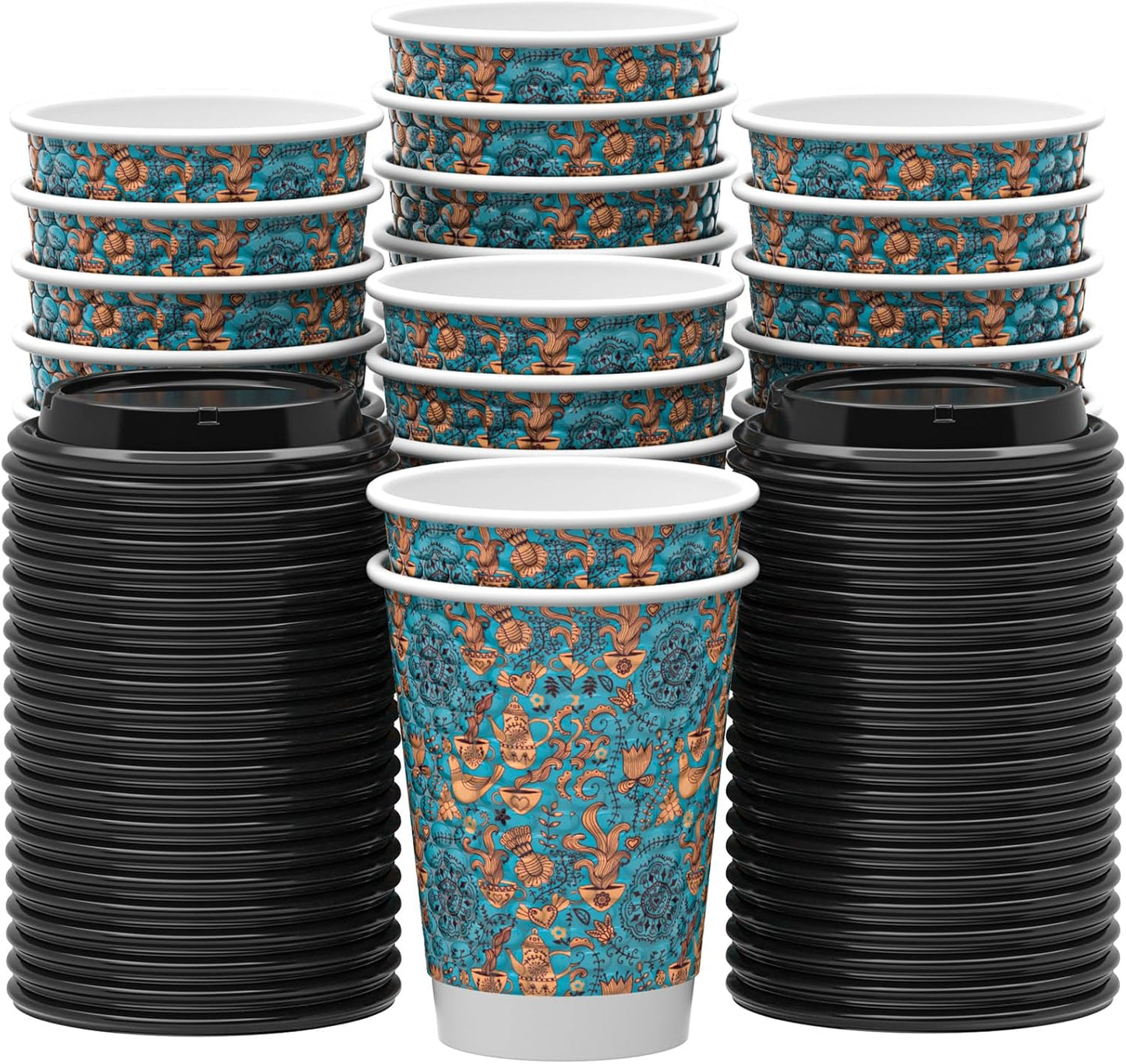 100 Pack 12 oz Insulated Coffee Cups with Lids