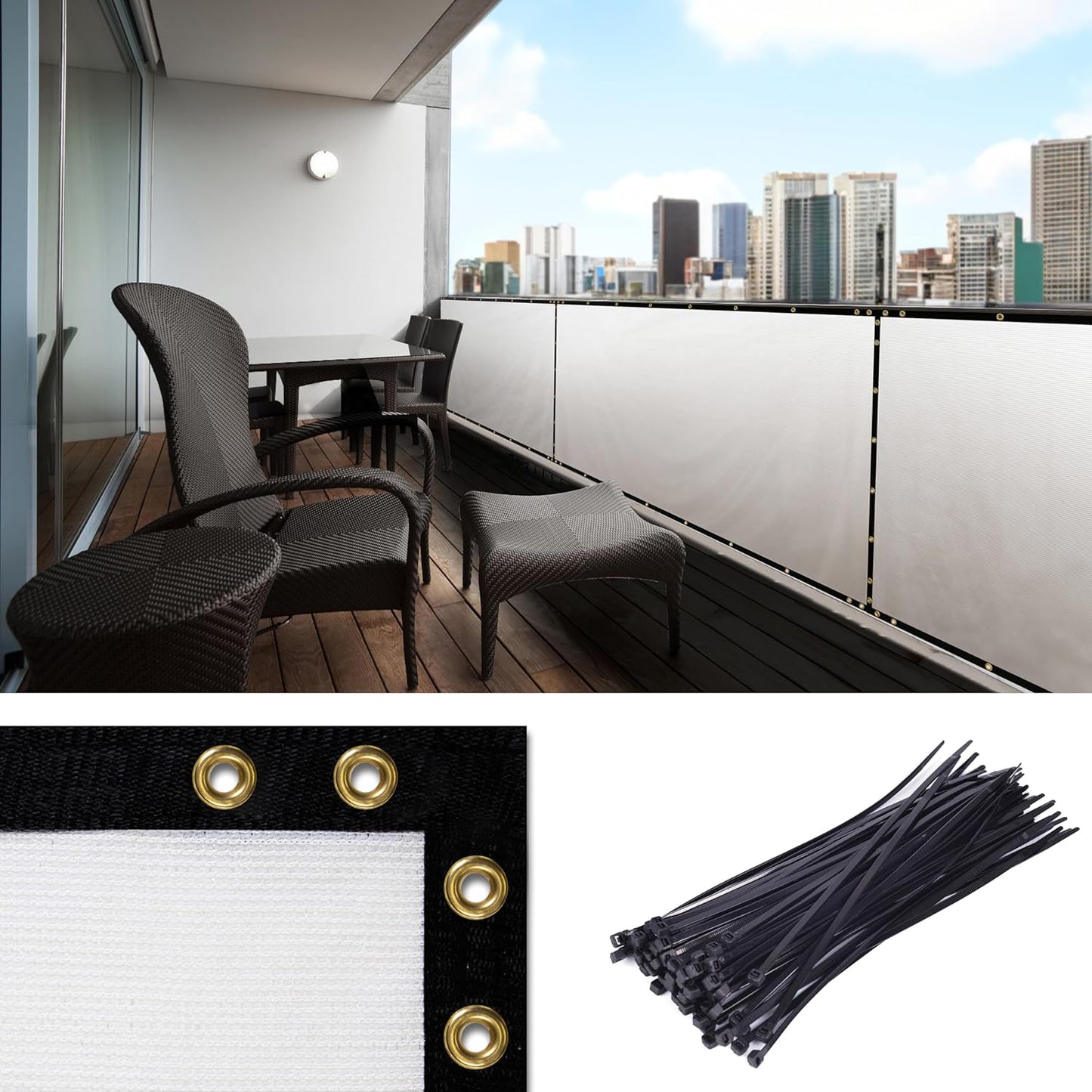 Custom Made 3ft x 190ft White Balcony Privacy Screen for Apartments