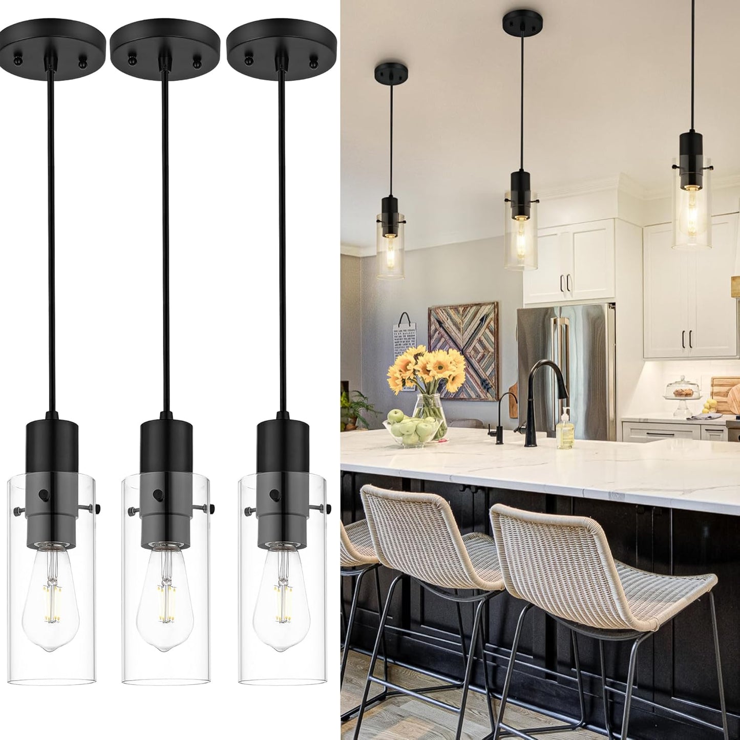 Emak Modern Black Pendant Lights for Kitchen Island and More