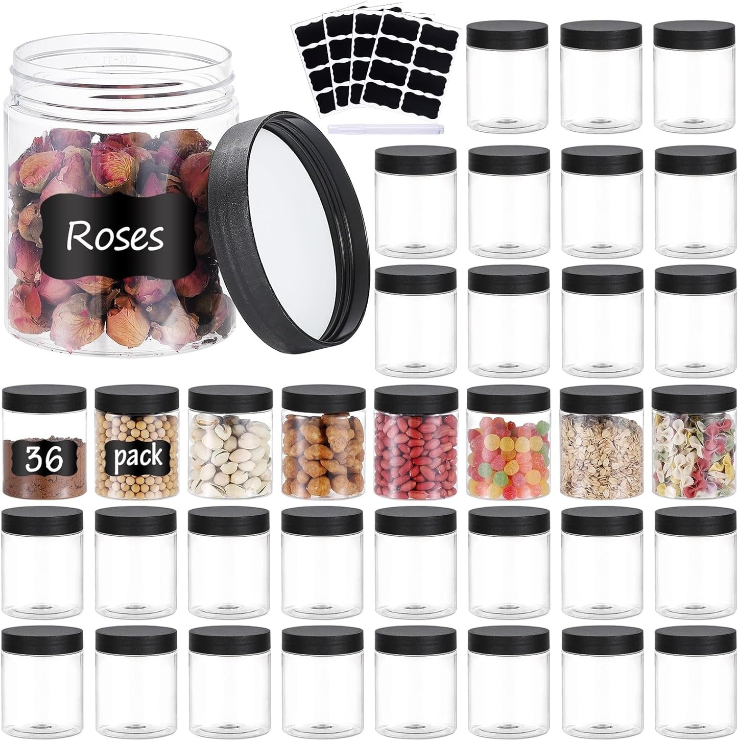 36PCS 8OZ Plastic Jars with Screw On Lids for Storage Needs