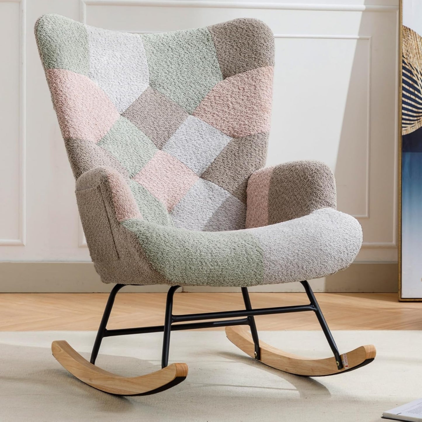 Comfy Nursery Rocking Chair: High Backrest, Spliced Pink