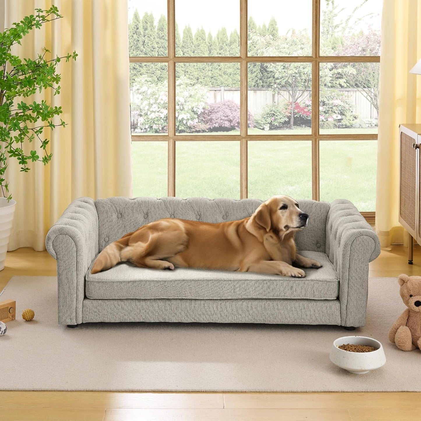 Memory Foam Dog Sofa Couch for Medium to Large Dogs, Beige
