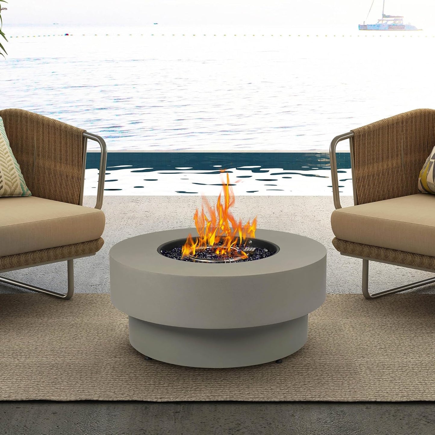 32.5-inch Round Propane Outdoor Fire Pit Table for Patio