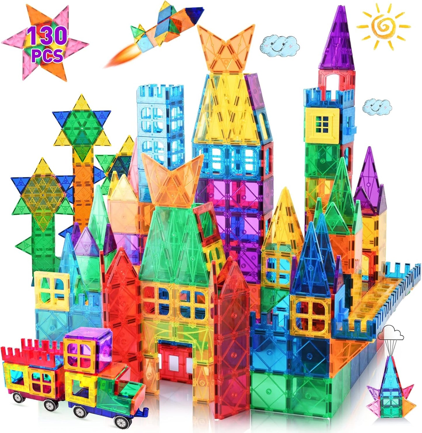LATI 130 pcs Magnetic Tiles Building Blocks for Kids STEM Fun