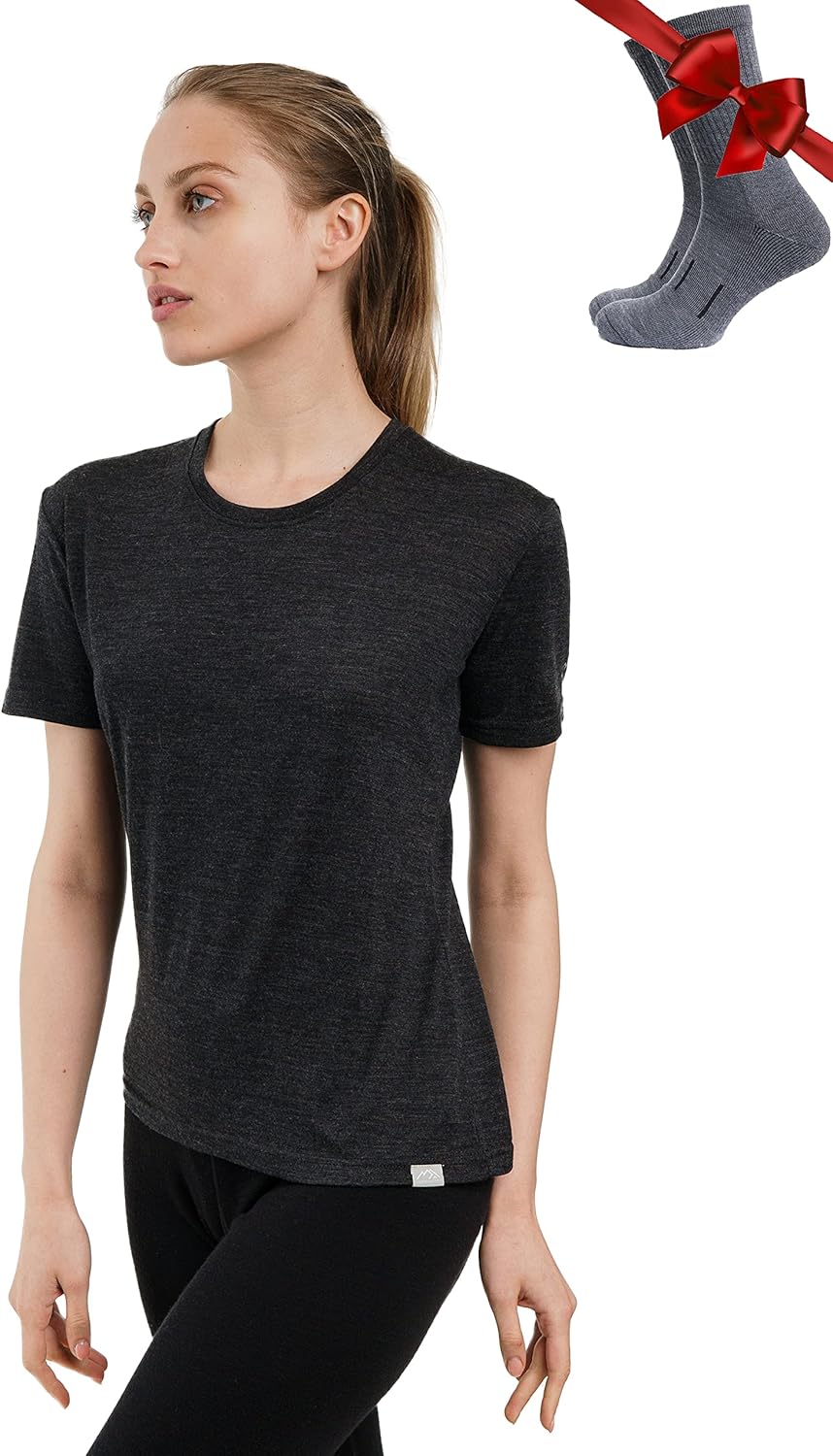 Merino Wool T Shirt Women - Soft Moisture-Wicking Tee & Socks