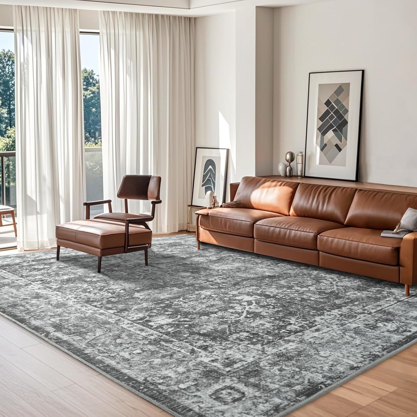 6x9 Vintage Area Rug for Living Room Bedroom, Machine Washable