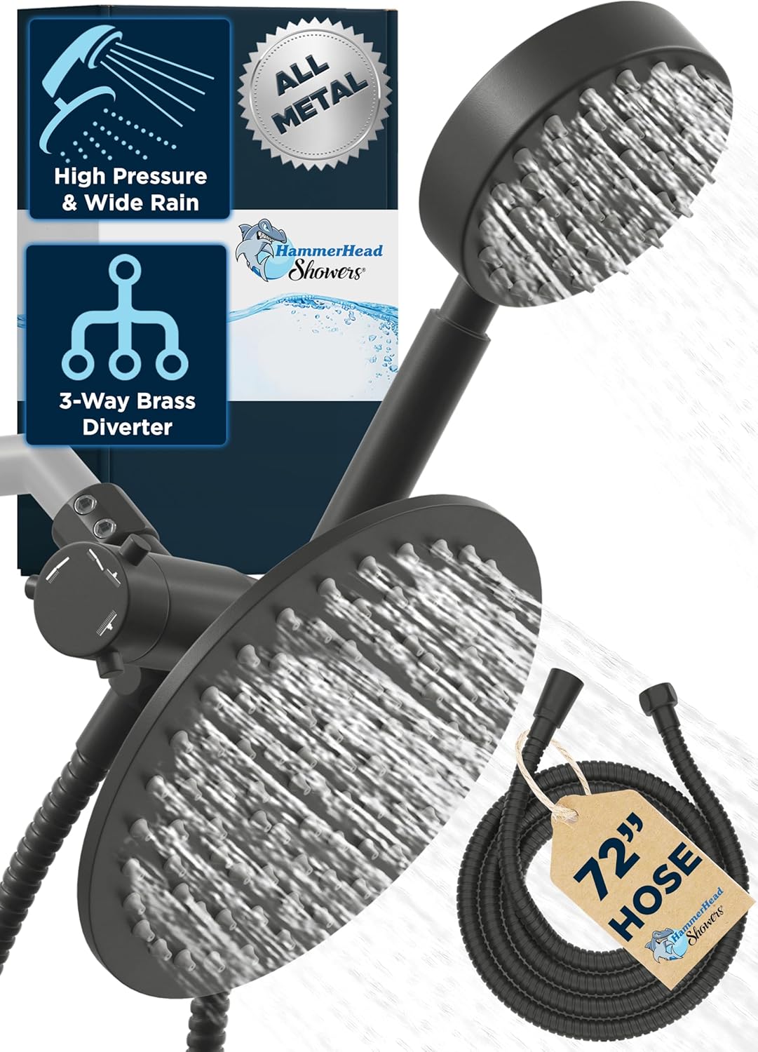 HammerHead Showers Solid Metal Dual Shower Head Combo for Luxury