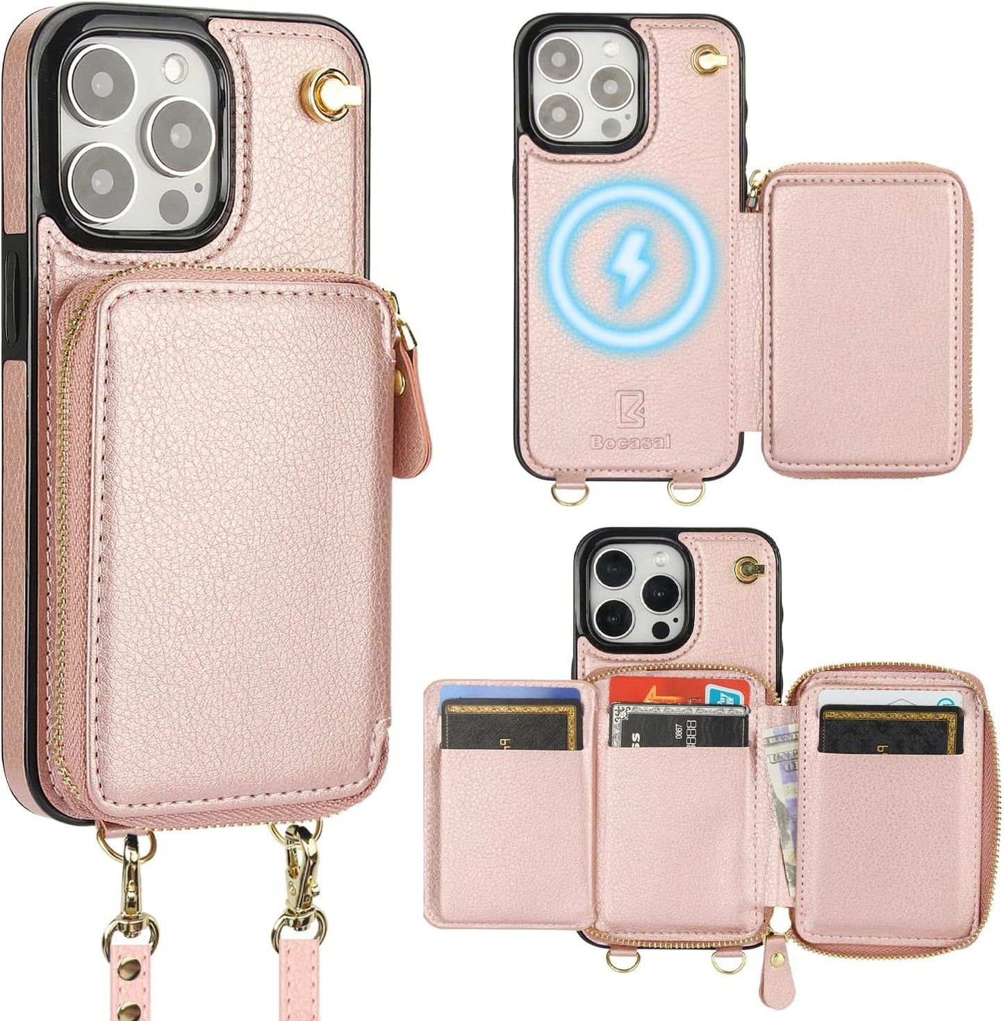 Bocasal MagSafe Crossbody Wallet Case for iPhone 15 Pro Max