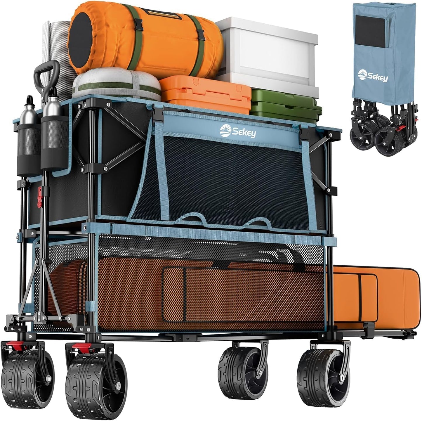 400L Large Capacity Folding Double Decker Wagon with Brakes