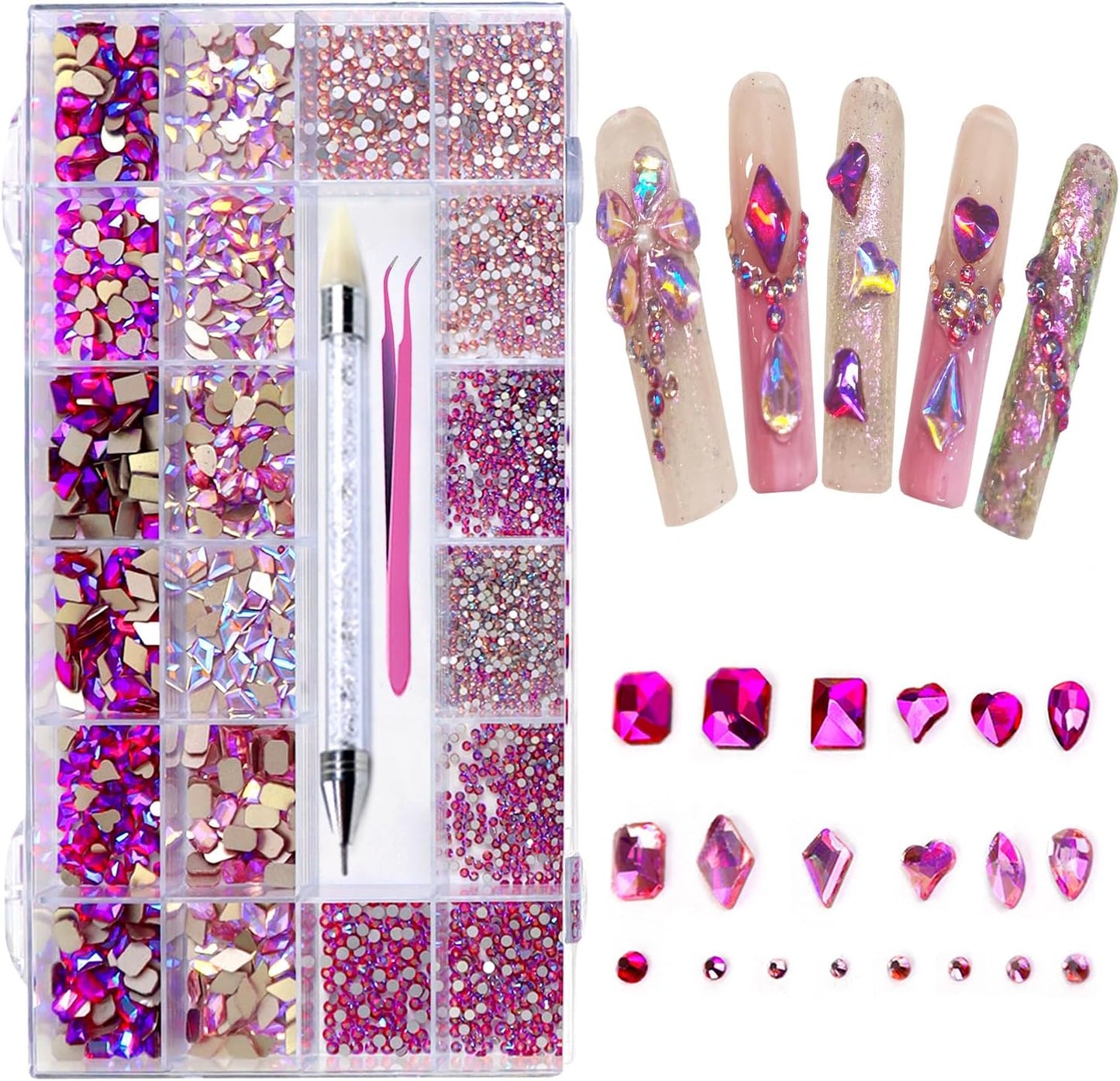 Rhinestones for Nails - 6080Pcs Pink Nail Art Kit for Glamour