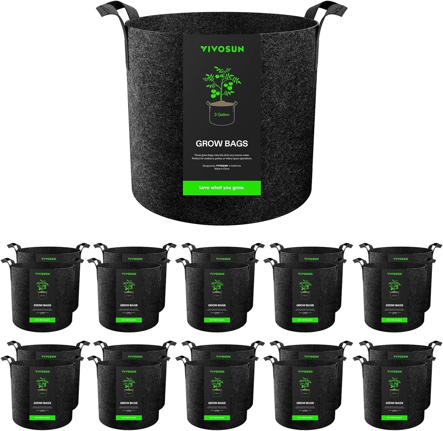 VIVOSUN 20-Pack 3 Gallon Grow Bags for Healthy Plant Growth