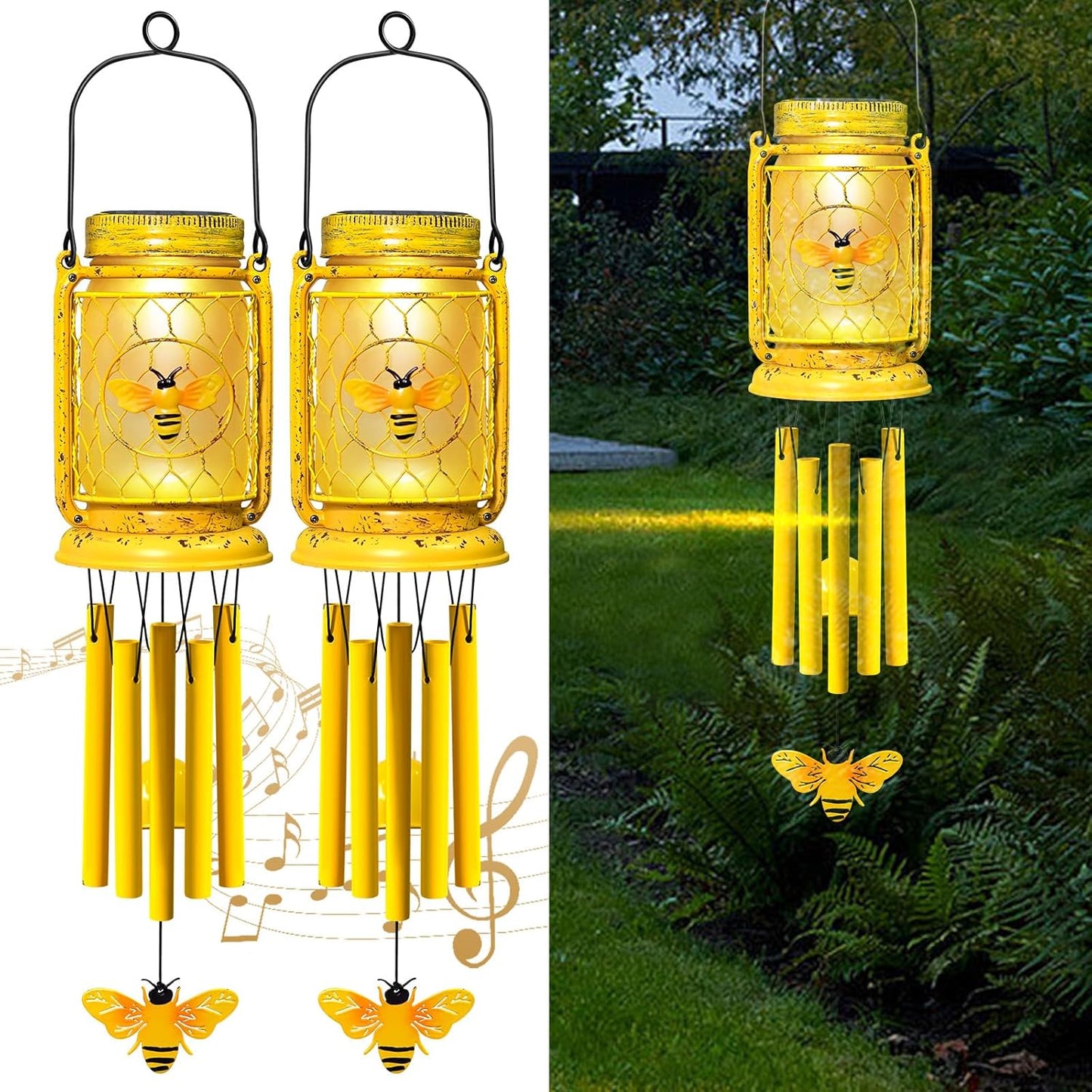 Solar Bee Wind Chimes for Outside - Unique Garden Decor