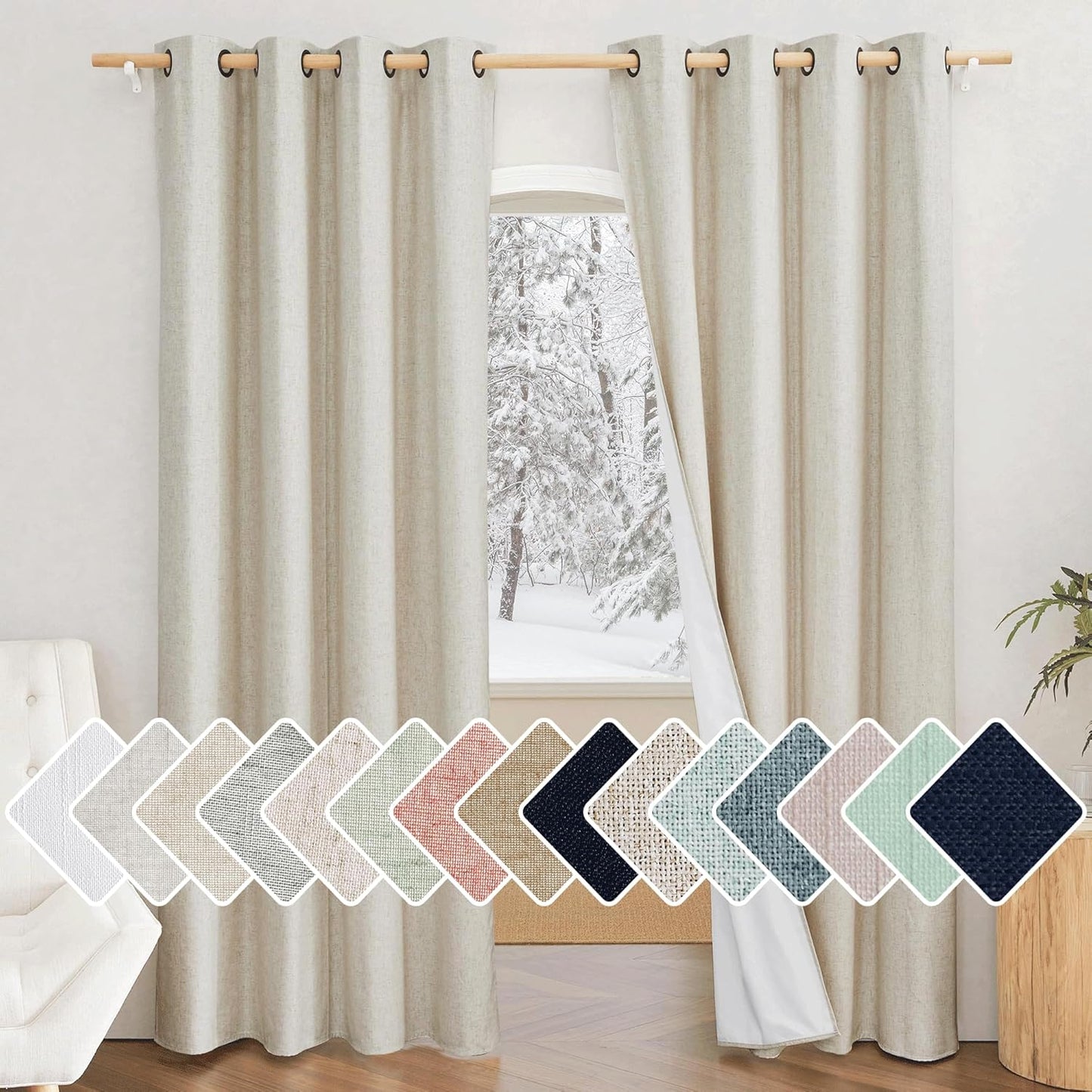 NICETOWN 100% Blackout Linen Curtains - Cozy Winter Warmth