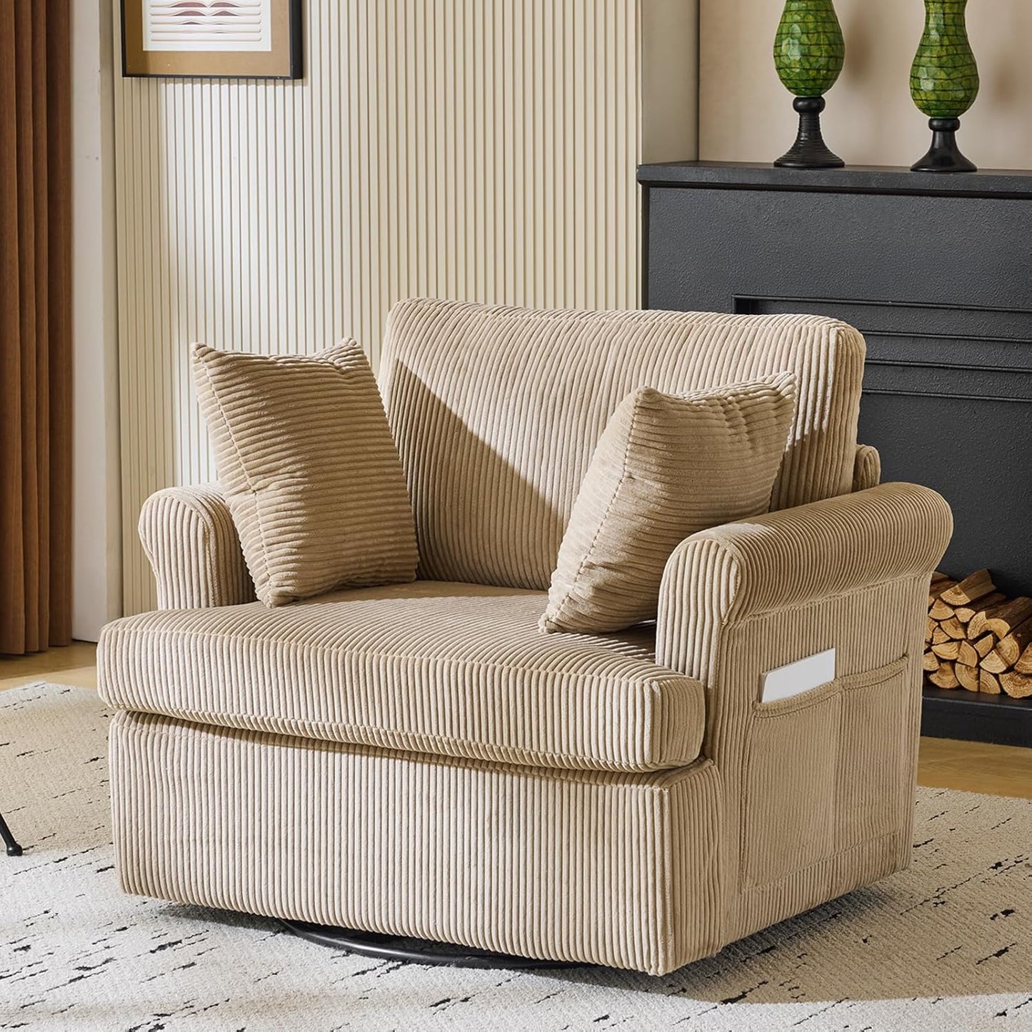 Karl Home Cozy Swivel Chair - 39 Wide Seat, Modern Corduroy Upholstery